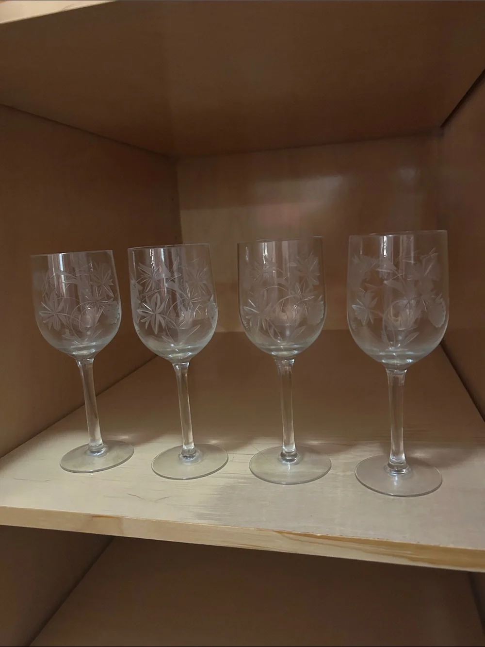 Etched Floral Crystal Wine Glasses (Set of 4)*